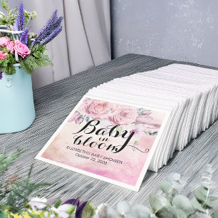 Baby Shower Baby in Bloom Boho Flowers & Feathers Napkin