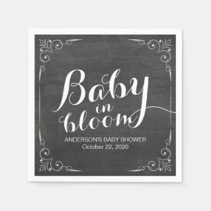 Baby Shower Baby in Bloom Floral Frame Chalkboard Napkin