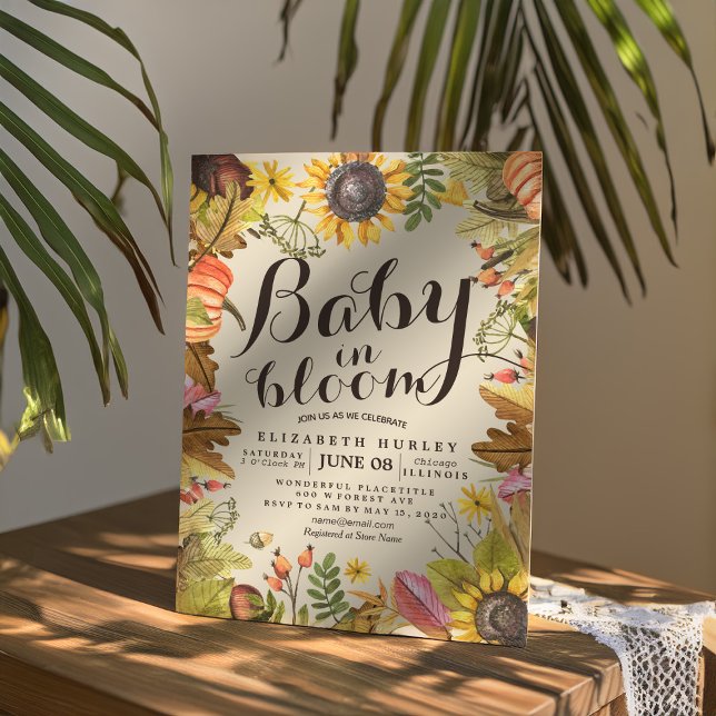 Baby Shower Baby in Bloom Maple Pumpkin Sunflowers Invitation (Creator Uploaded)