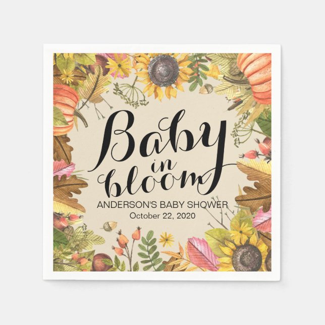 Baby Shower Baby in Bloom Maple Pumpkins Sunflower Napkin (Front)