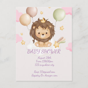 BABY SHOWER BABY LION INVITATION POSTCARD