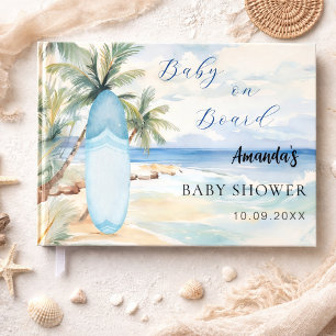 Baby shower baby on board surfboard guest book