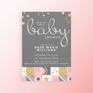 BABY SHOWER   Baby Pink Moon & Stars Invitation