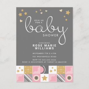 BABY SHOWER Baby Pink Moon & Stars Postcard