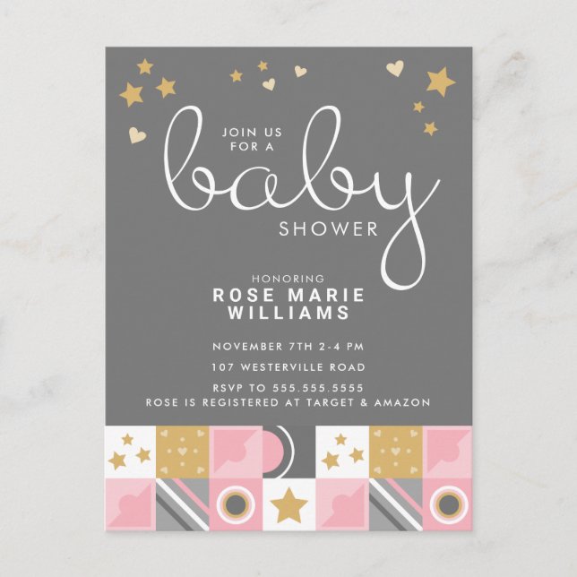 BABY SHOWER | Baby Pink Moon & Stars Postcard (Front)