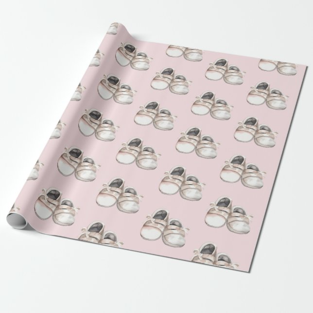 Baby Shower baby shoes Wrapping Paper (Unrolled)