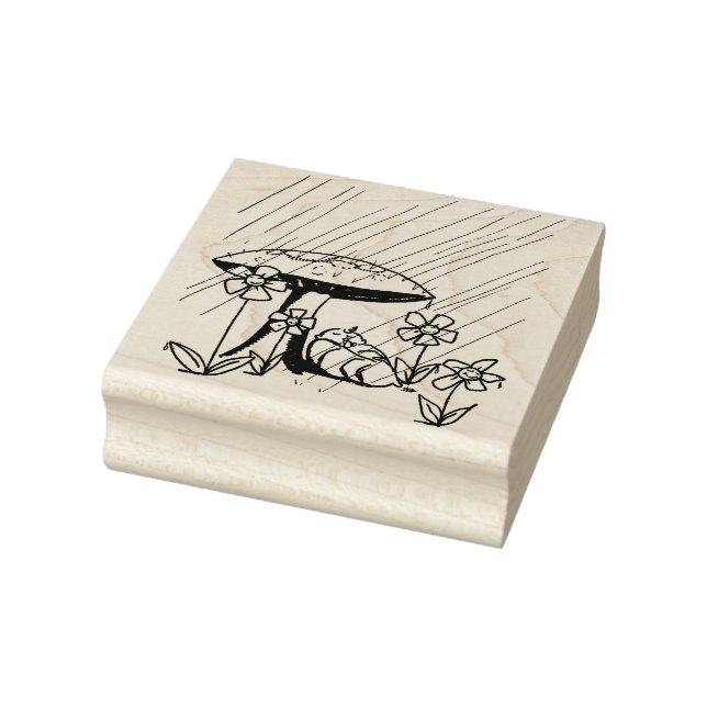 Baby Shower - Baby Under Toadstool Rubber Stamp (Stamp)