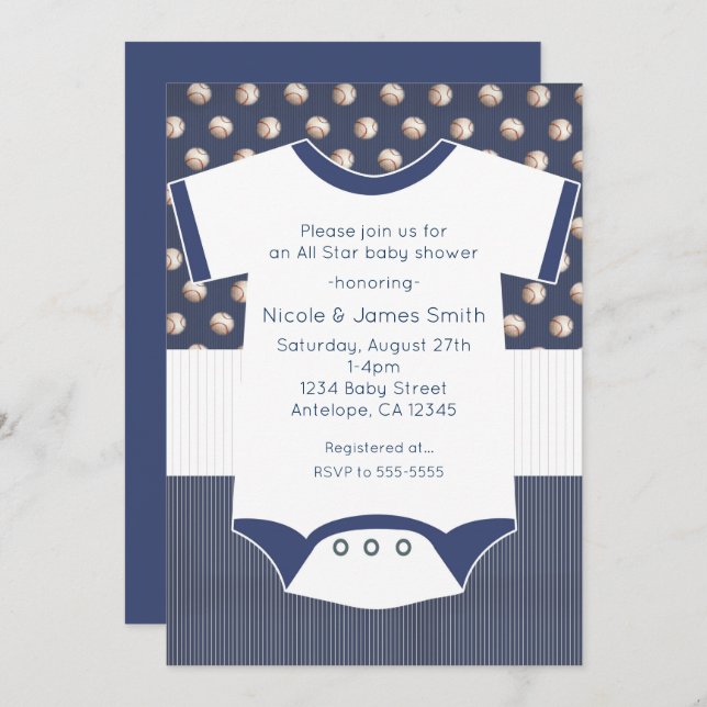 Baby Shower Baseball Themed Invitation (Front/Back)