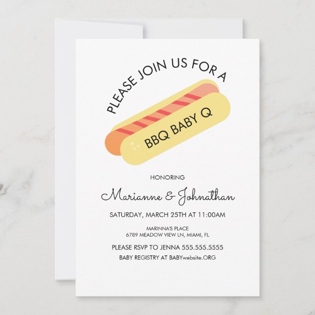 Baby Shower BBQ Baby Q Backyard Grilling Hotdog Invitation (Front)