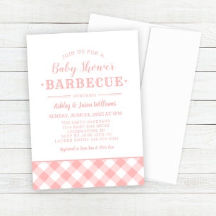 Baby Shower BBQ Blush Pink Gingham Plaid Invitation