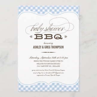 Baby Shower BBQ Invitations - Blue Table Cloth
