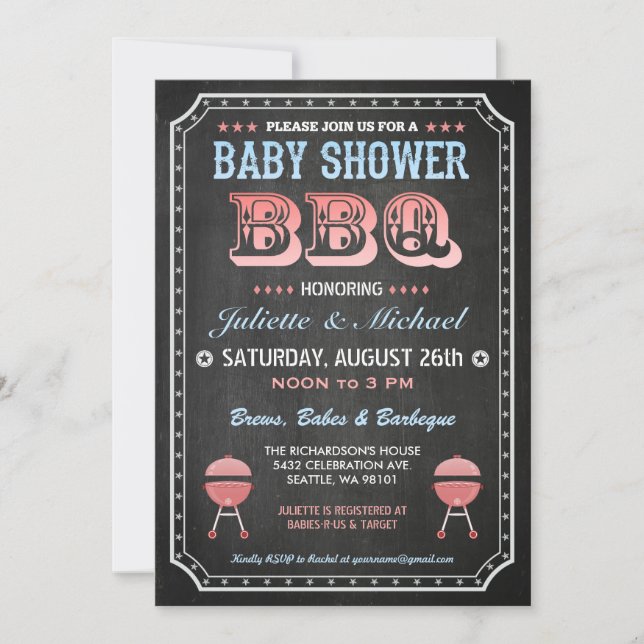 Baby Shower BBQ Invitations (Chalkboard) (Front)
