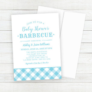 Baby Shower BBQ Light Blue Gingham Plaid Invitation
