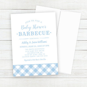 Baby Shower BBQ Pale Blue Gingham Plaid Invitation