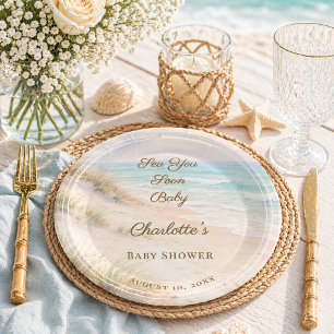 Baby Shower beach coastal Sea You Soon Paper Plate