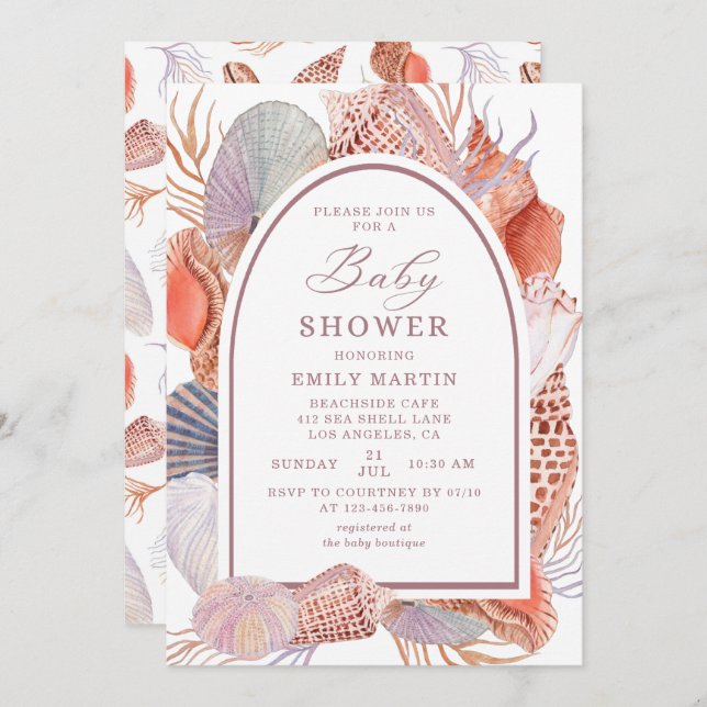 Baby Shower Beach Seashells Watercolor Nautical Invitation (Front/Back)