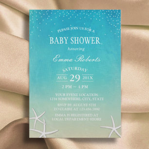 Baby Shower Beach Starfish Elegant Watercolor Invitation