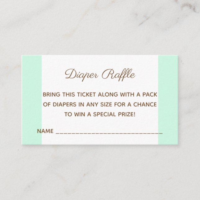 Baby Shower Bear Mint Green Diaper Raffle Ticket Enclosure Card (Front)