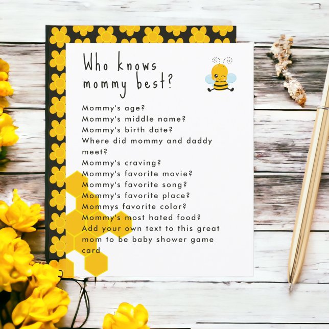 Baby Shower Bee and Flower Party Game (Baby Shower Party Games with bee and flower pattern from Ricaso)