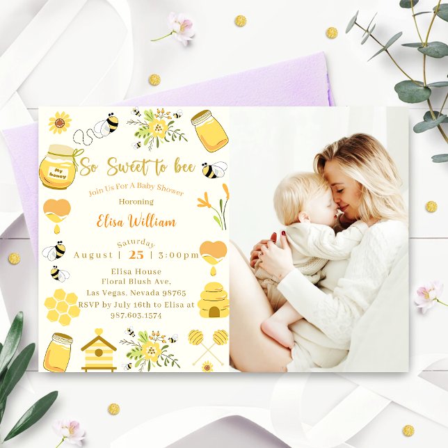 Baby Shower Bee So Sweet To Bee Photo Invitation (Creator Uploaded)