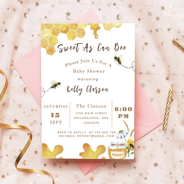 Baby Shower Bee Sweet As Can Bee Invitation (Creator Uploaded)