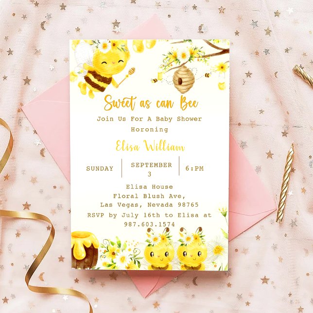 Baby Shower Bee Sweet As Can Bee Invitation (Creator Uploaded)