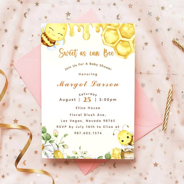 Baby Shower Bee Sweet As Can Bee Invitation (Creator Uploaded)