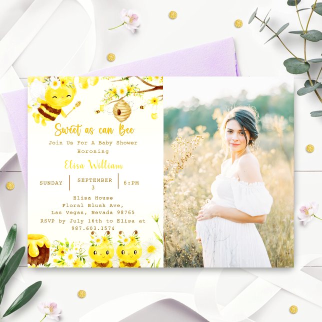 Baby Shower Bee Sweet As Can Bee Photo Invitation (Creator Uploaded)