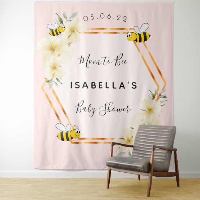 Baby Shower bees mum to bee rose gold girl Tapestry (In Situ)