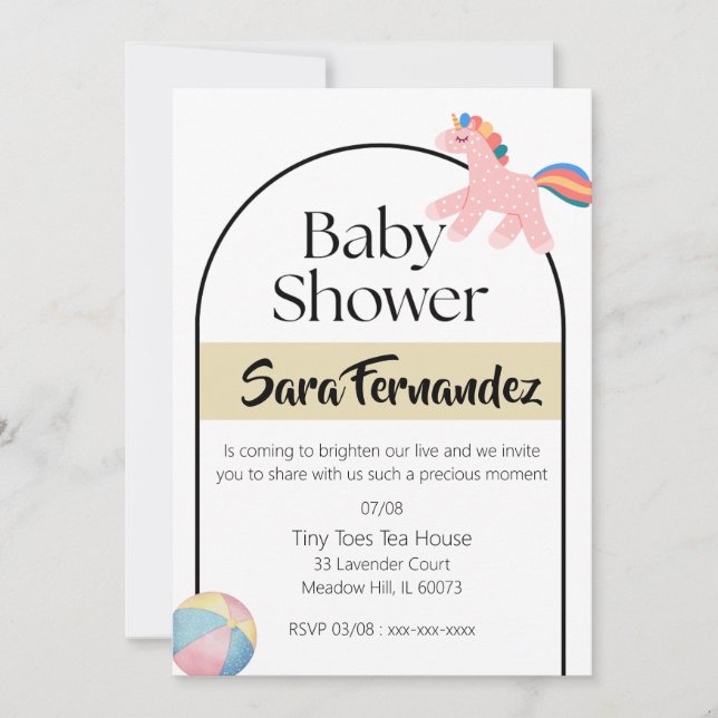 Baby shower beige white  invitation (Front)