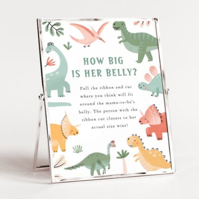 Baby Shower Belly Sign (Dinosaur Baby Shower How Big Is Her Belly? Game Sign by Painted Paperie)