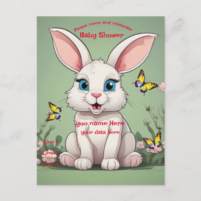 Baby Shower Big Blue Eyes Bunny Rabbit  Invitation Postcard (Front)