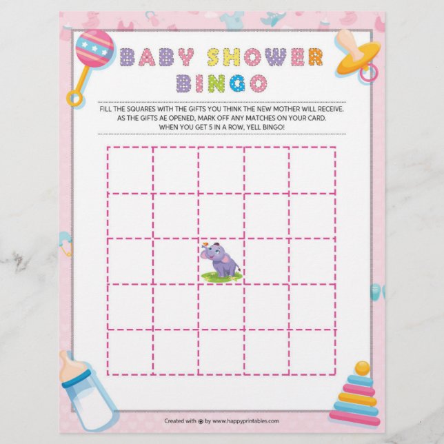 Baby Shower Bingo [Baby Basics Pink] Custom Letterhead (Front)