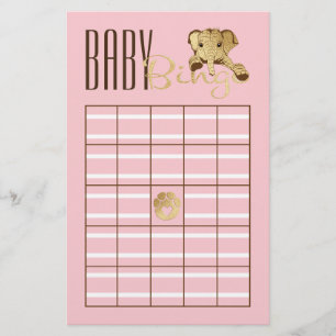 Baby Shower BINGO Baby Gold Pink Elephant Flyer