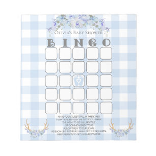 Baby Shower Bingo BOHO Baby Blue Gingham Notepad