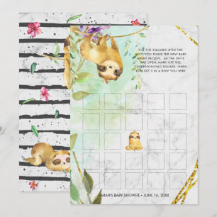 Baby Shower Bingo Card   Tropical Sloth