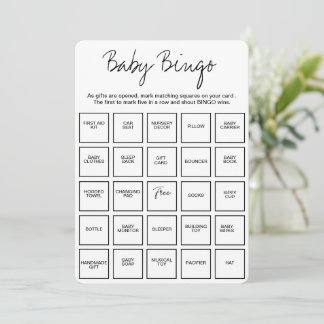 Baby Shower Bingo Cards, Unique Prefilled Baby Bin Invitation