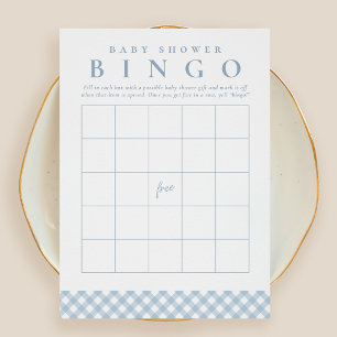Baby shower bingo cute blue gingham party card
