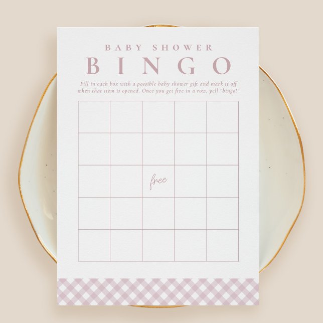 Baby shower bingo cute pink gingham party card (Creator Uploaded)