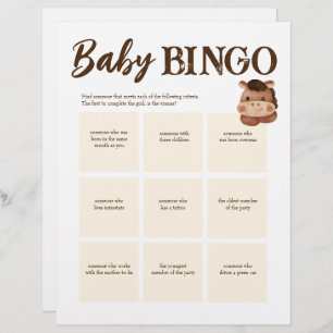 Baby shower bingo game brown personalised template custom letterhead