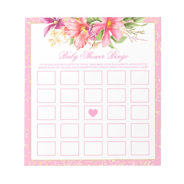 Baby Shower Bingo Game Chic Flowers Bouquet Pink Notepad (Front)