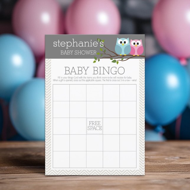 Baby Shower Bingo Game - Cute Owls (Custom Shower Game)