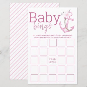 Baby Shower Bingo Game Nautical Pink Anchor Baby