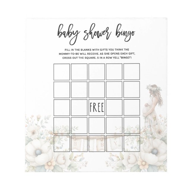 Baby Shower Bingo Game Notepad (Front)