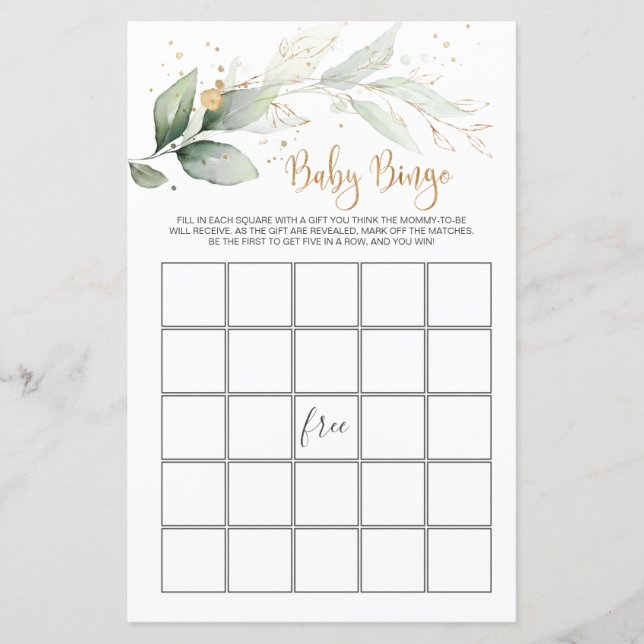 Baby Shower Bingo Greenery Foliage Game (Front)