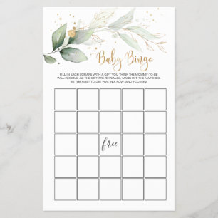 Baby Shower Bingo Greenery Foliage Game Flyer