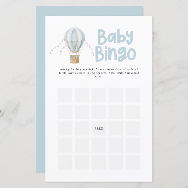Baby shower bingo modern elegant hot air balloon (Front/Back)