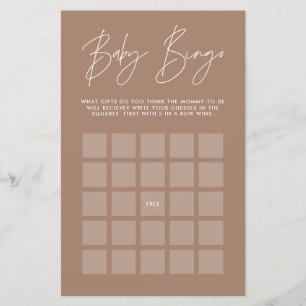 Baby shower bingo modern stylish natural brown