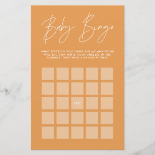 Baby shower bingo modern stylish orange