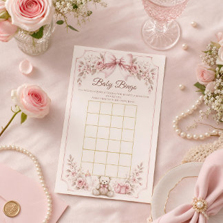 Baby Shower Bingo Party Game, Coquette Pink Bow Te